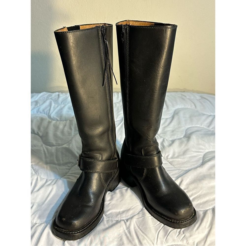 FRYE Black Leather Riding Boots Size 5.5 B with Zipper